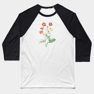 Red Geranium Wildflower Vintage Botanical Illustration Baseball T-Shirt